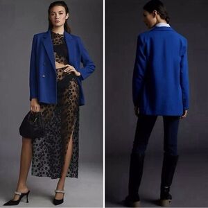 Maeve Anthropologie Double-Breasted Blazer Royal Blue Size 6 Oversized Jacket